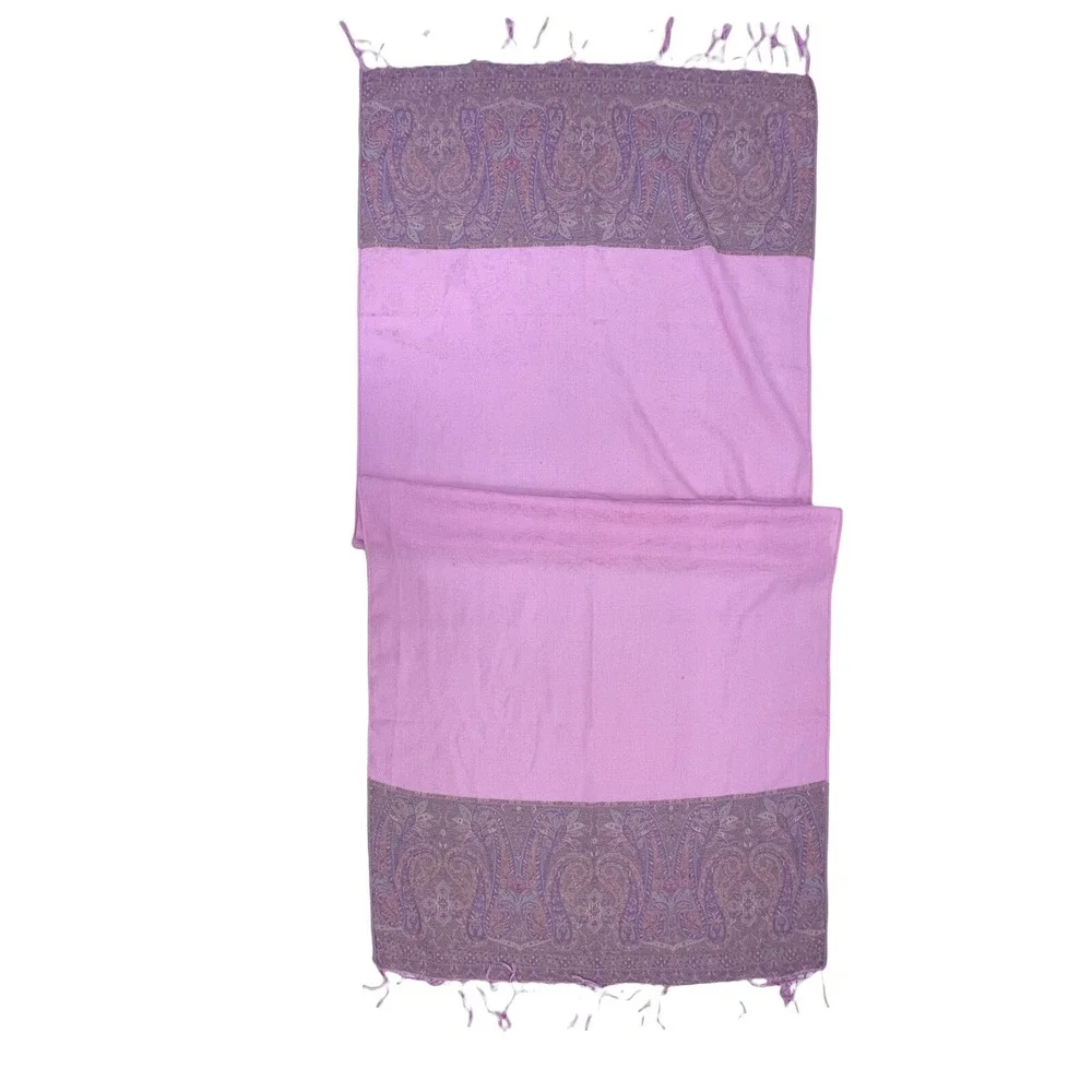 Pashmina‎ Scarf Light Pink Fringe Lavender Blue Paisley Design Soft Rectangle